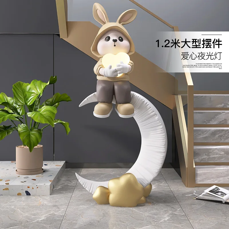 Creative night light housewarming new home gift large rabbit living room floor ornament home jewelry light luxury porch sculptur