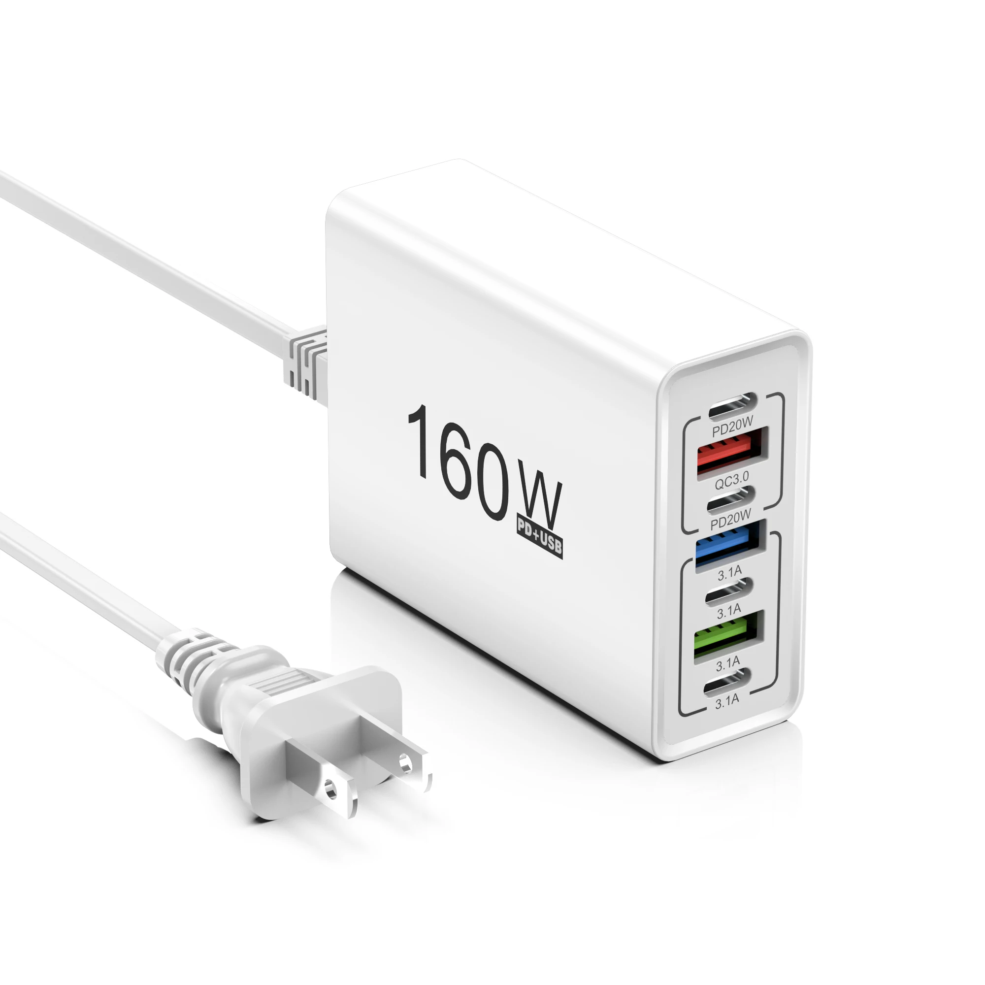 7-in-1 160W oplaadstation USB-lader stekkerdoos PD/Type-C poorten oplader adapter voor Xiaomi 17 15 iPhone Samsung USB-C EU/US