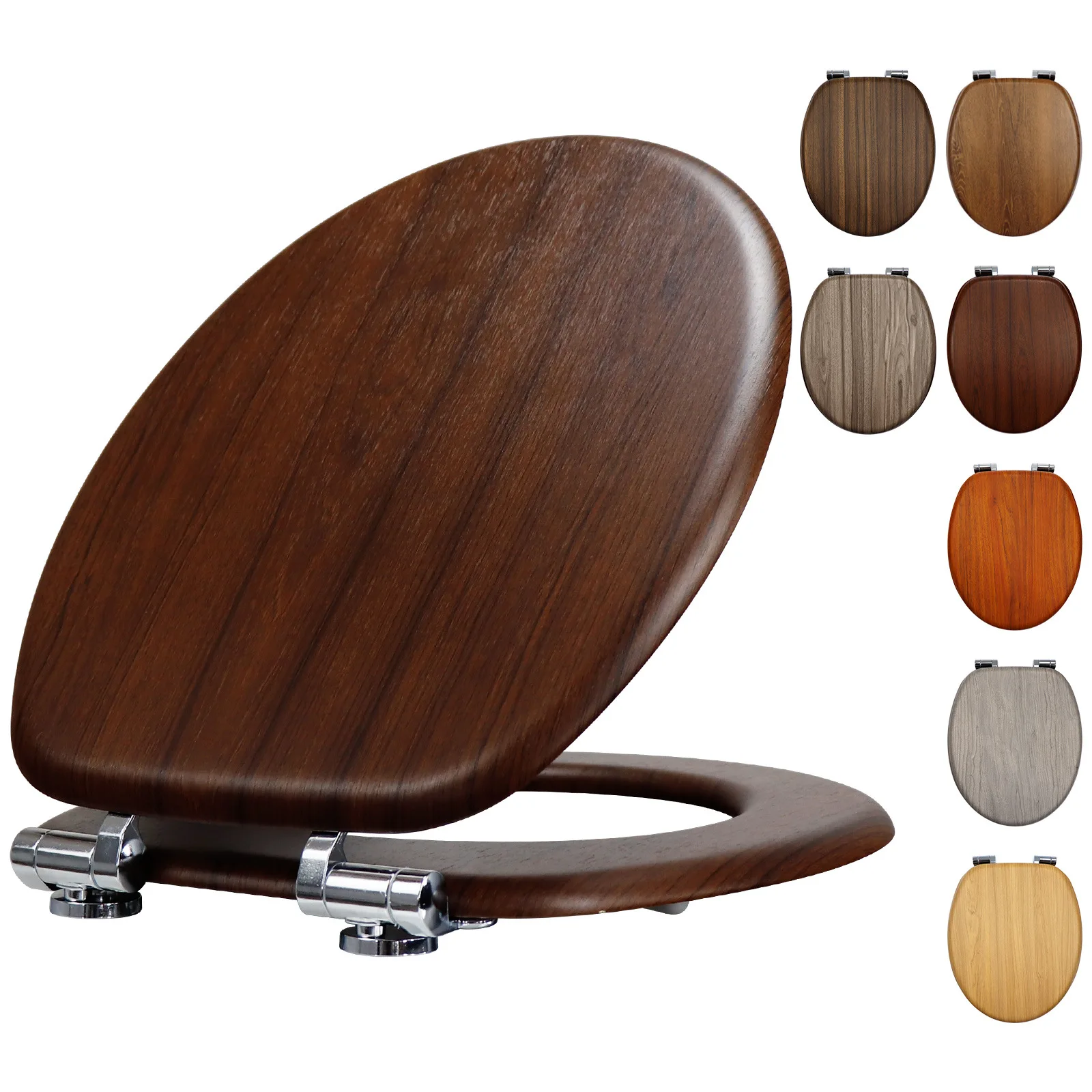 Factory Direct MDF Toilet Seat PVC Wood Grain Surface Soft Close Slow Down Wooden Bathroom Seat Cover