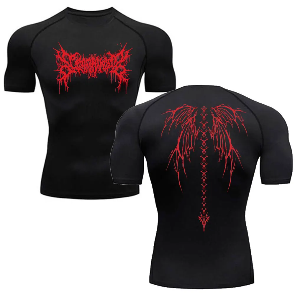 Y2k camisa de compressão masculina fitness ginásio esqueleto