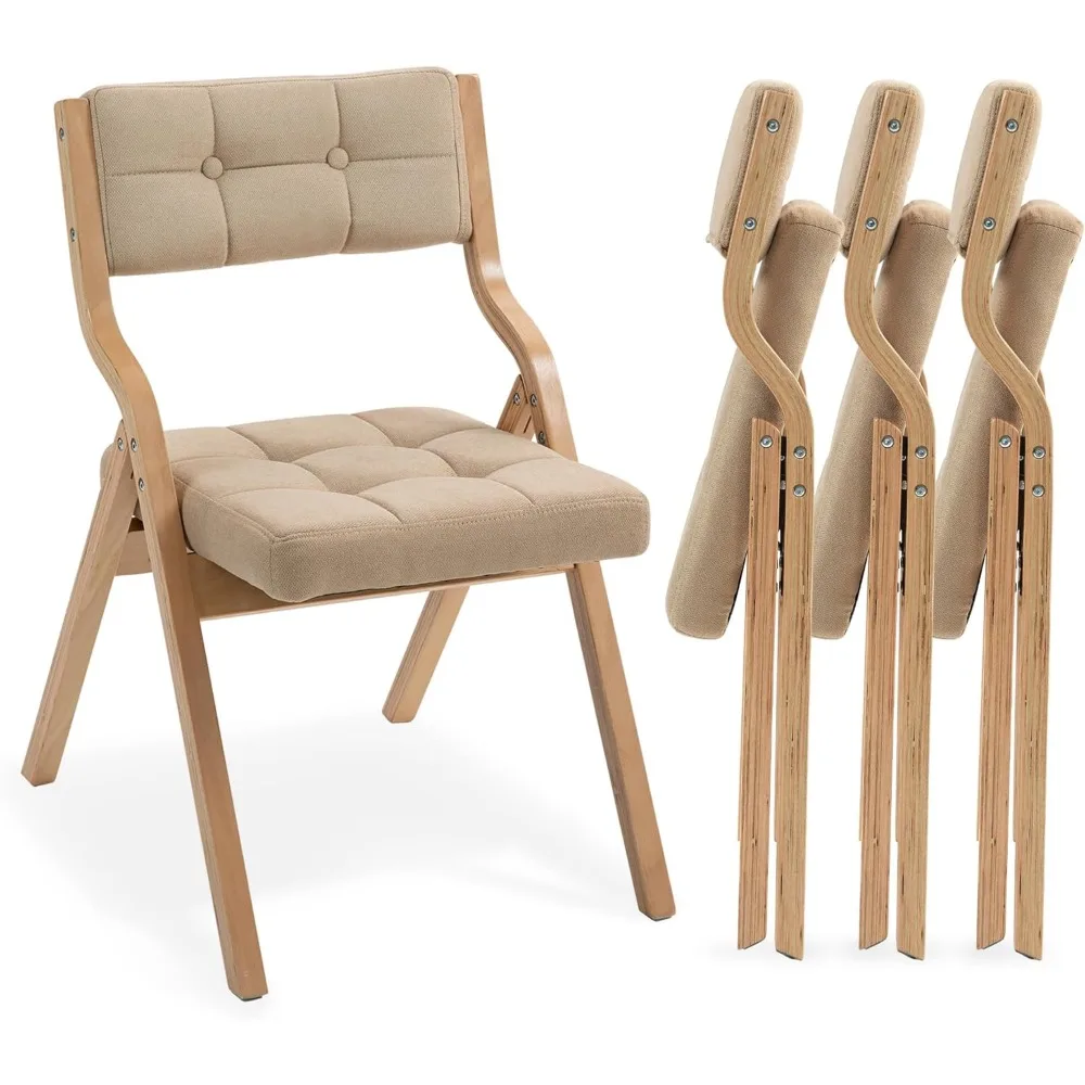 

Folding Chairs with Cushion, Wooden Padded Foldable Chair 4 Pack, Portable and Assembled Seat