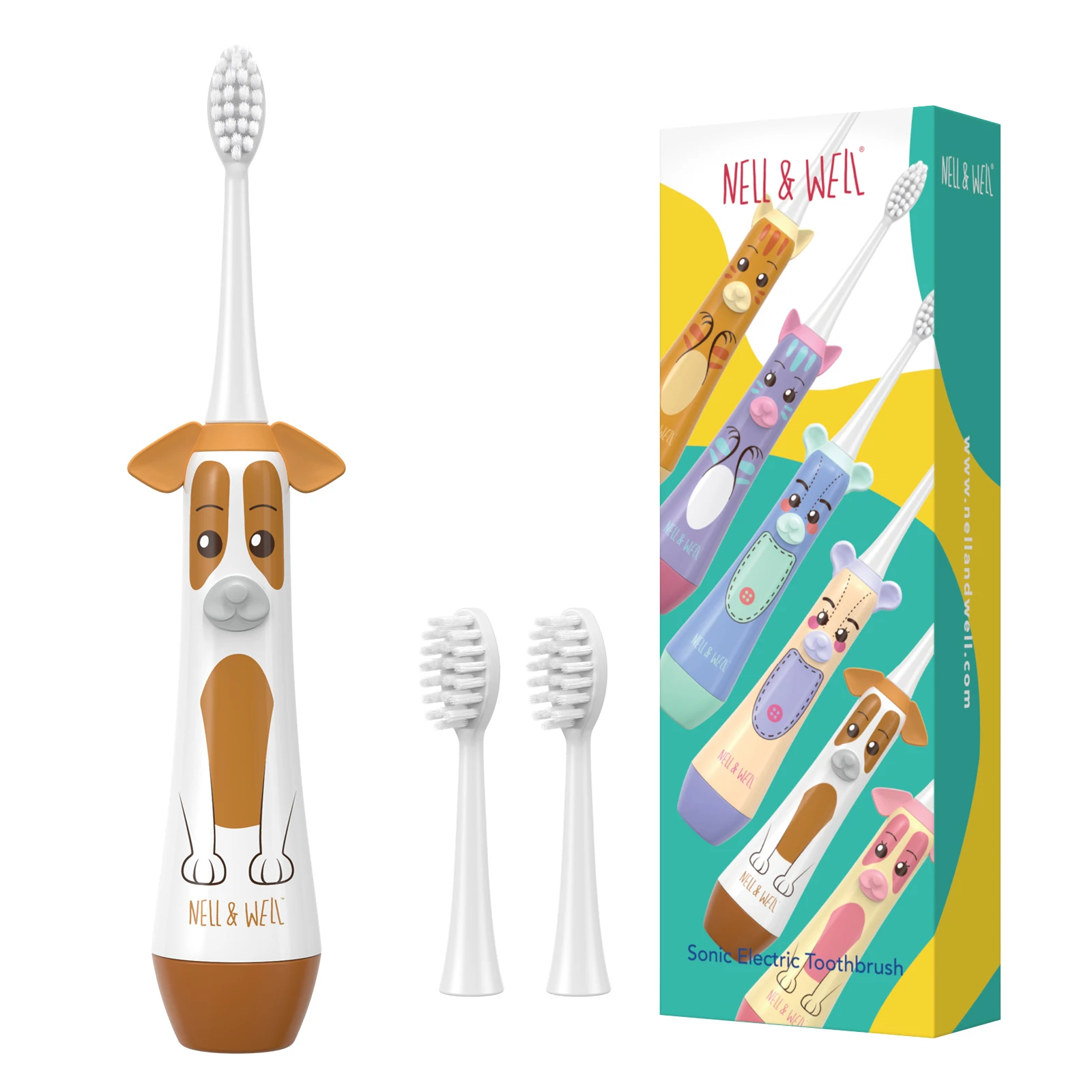 NELL&WELL Kids Electric Toothbrush Battery Powered Toothbrushes with 3 Soft Bristles Heads for Children Boys Girls Ages 3+ IPX7