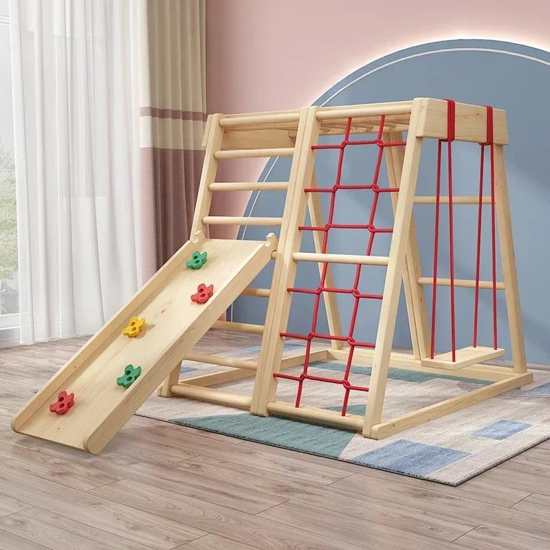 hot sale Climbing Frame Children's Indoor Solid Wood Slide Baby Basket Swing Home Kindergarten Small Naughty Castle Paradise