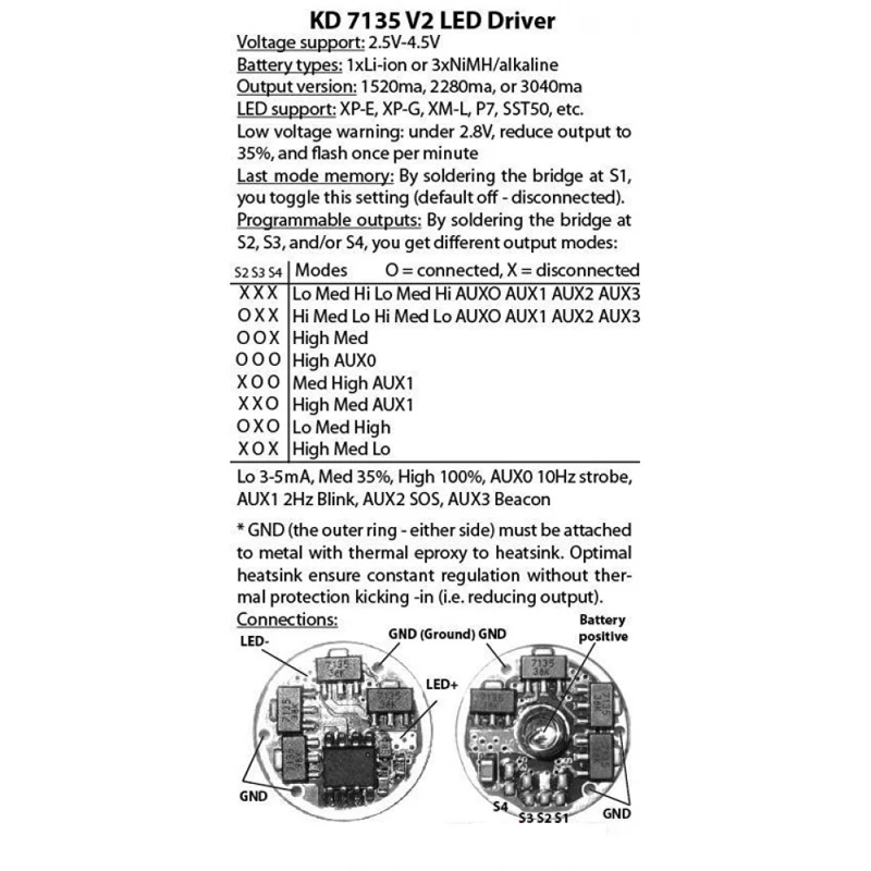 KDLITKER 7135 V2 17mm 1-Cell 16-Groups Flashlight Driver DIY Linear AMC7135 LED Circuit Board