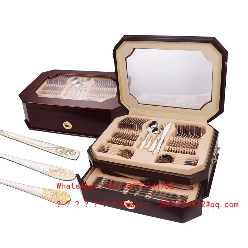 

Набор столовых приборов из 72 предметов, 84 золотистых позолоченных ножей, вилок, ложек из нержавеющей стали, подарочный набор в деревянной коробке для западной кухни