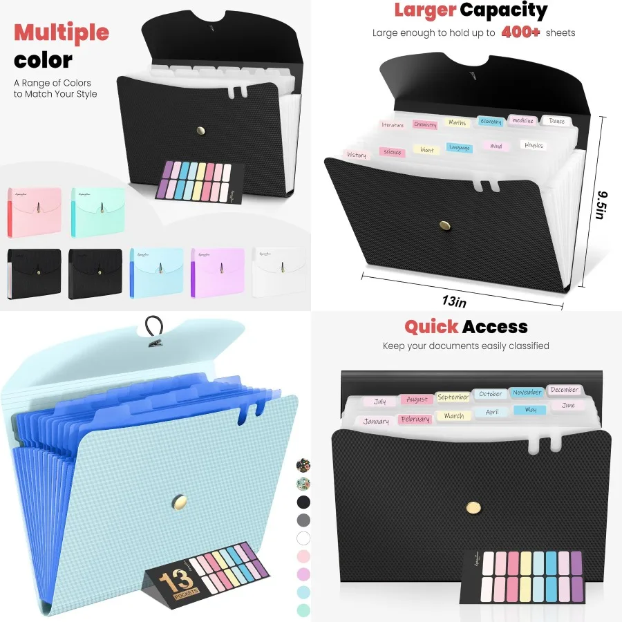 

Sooez Expanding File Folder 13 Pocket Accordion File Organizer Monthly Expandable File Folder for Documents with Labels Portabl