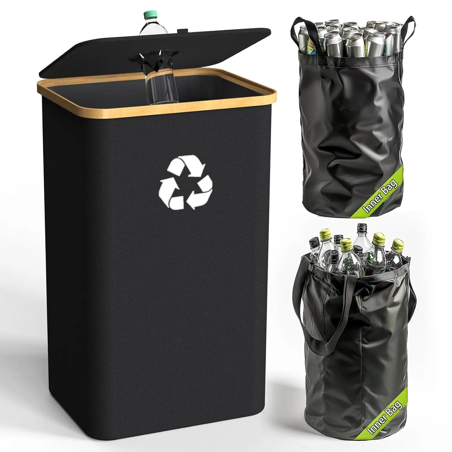 

Large 26 Gallon Kitchen Recycling Bin with Lid, Removable Inner Bag for Home Waste Management