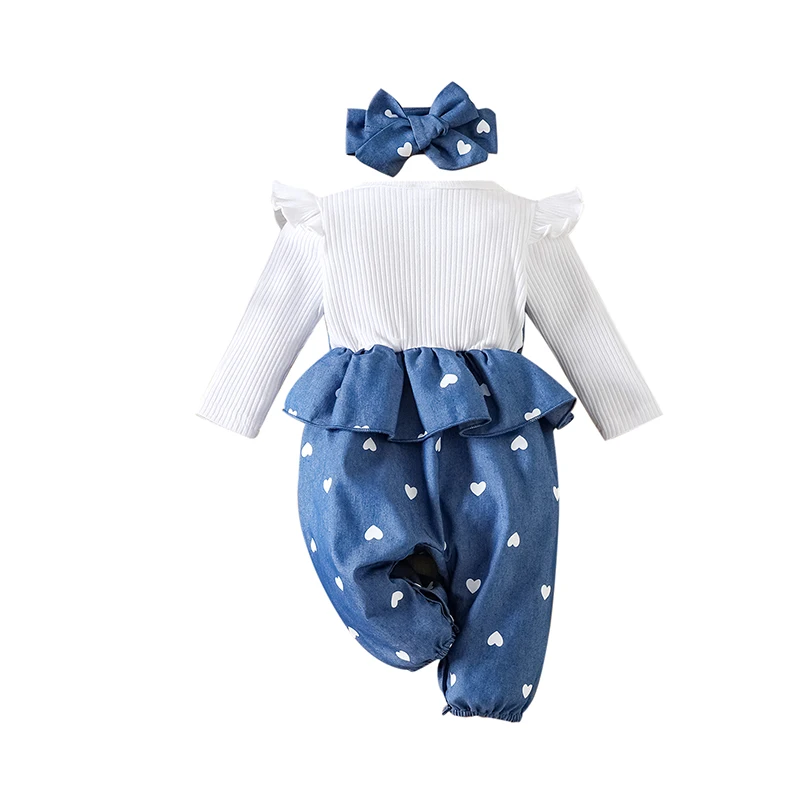 0-18M New Fashion Fall Kids Girls Clothing Suit Cotton White Long Sleeveless Polka Dot Jumpsuit Clothes Sets