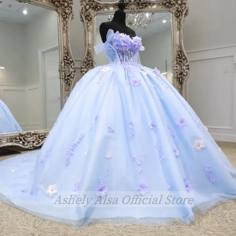 Vestido de fiesta de cumpleaños de princesa con imagen Real para niñas, Vestido de baile de flores sin hombros, ropa de ocasión de graduación, 15, 16, quinceañera 14