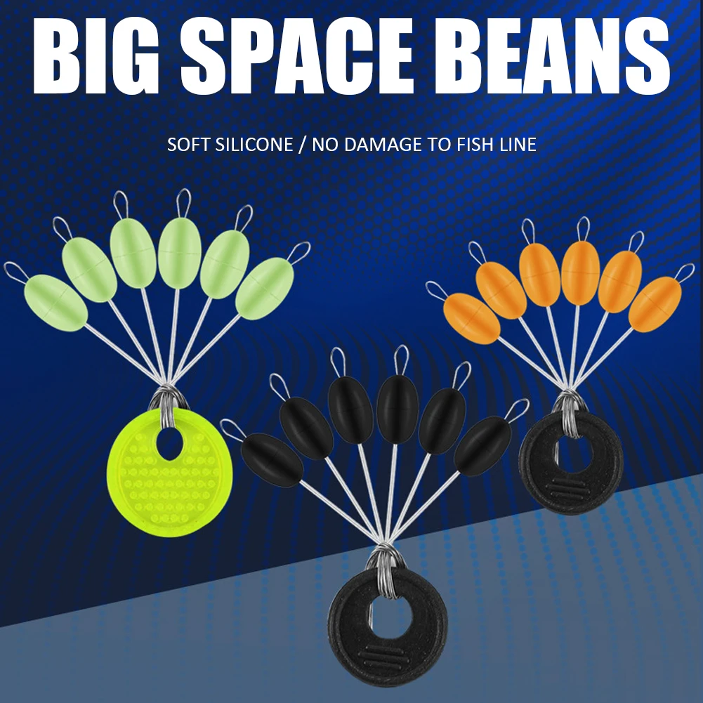 FTK 60PCS 10Set S M L Big Line Stop Space Beans Fishing Tackle Sea Carp Fly Fishing Bait Tool Float Catfish Round Float Stopper