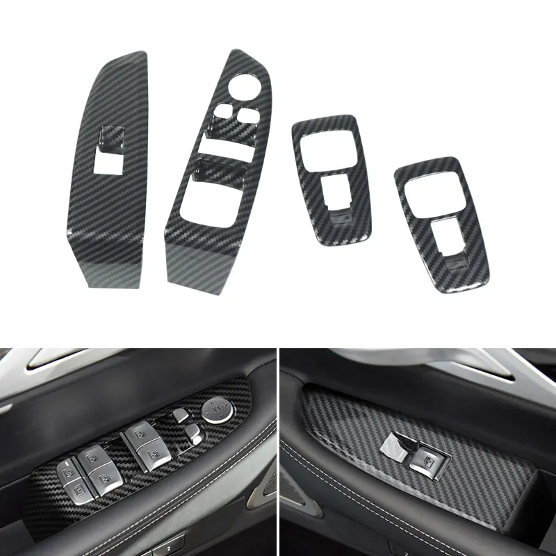 Carbon Texture Door Window Glass Lift Switch Buttons Control Panel Frame Armrest Covers Trim For BMW 7 Series G11 G12 2016-2021