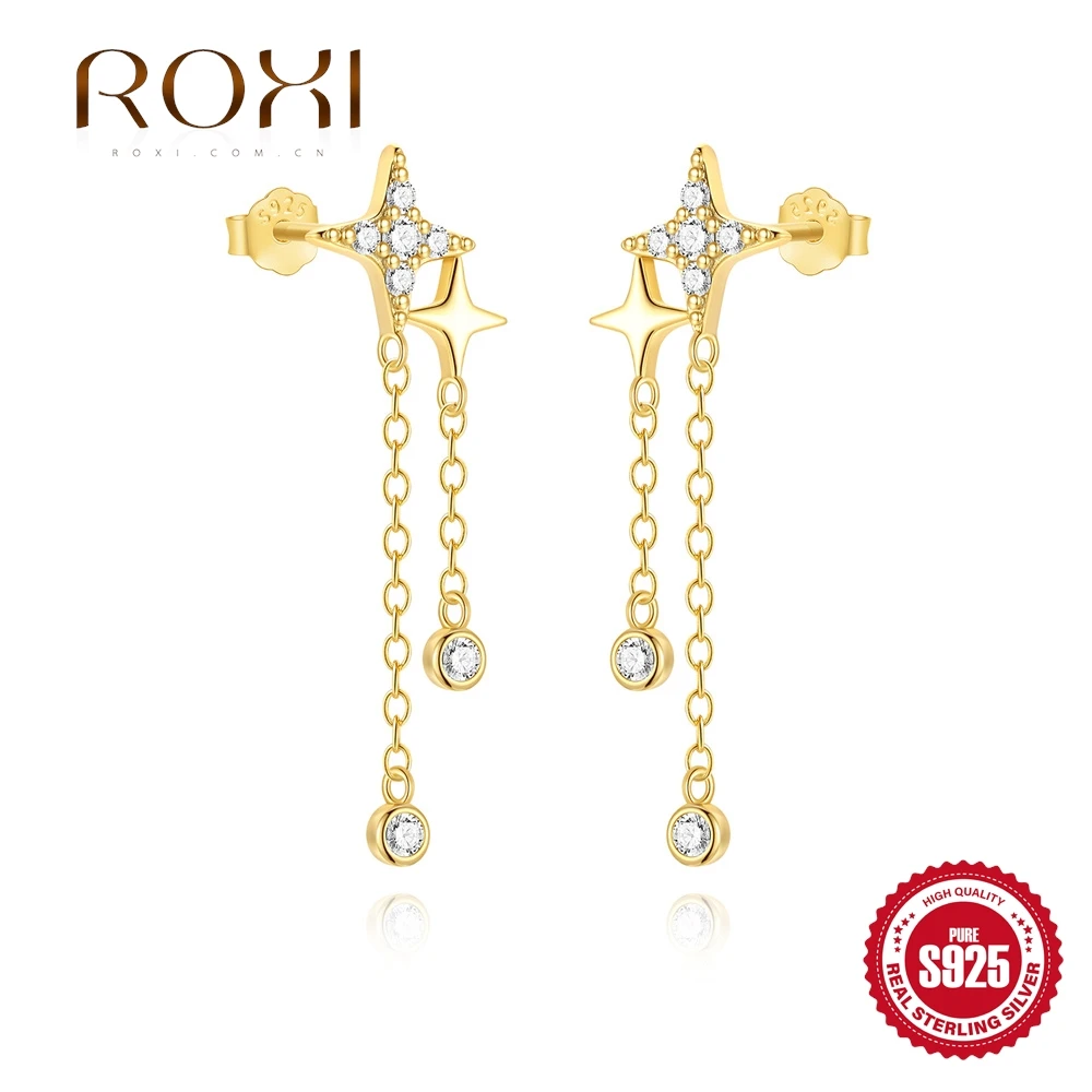 

ROXI 925 Sterling Silver Four Pointed Star Round Pendant Piercing Earring For Woman INS Daily Wear Birthday gifts