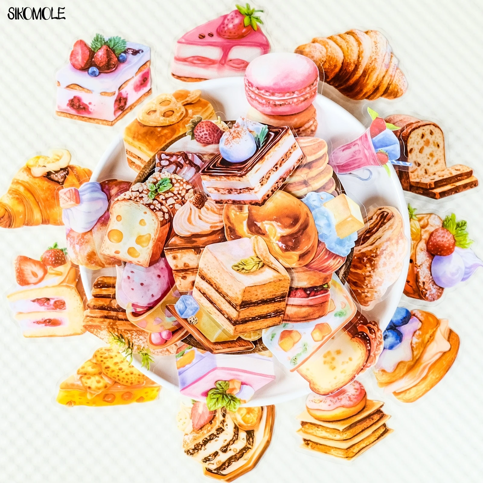 56pcs Transparent Cartoon Cake Dessert Graffiti Stickers Pack Waterproof PET Bookkeeping Material Decorative Notebook Sticker
