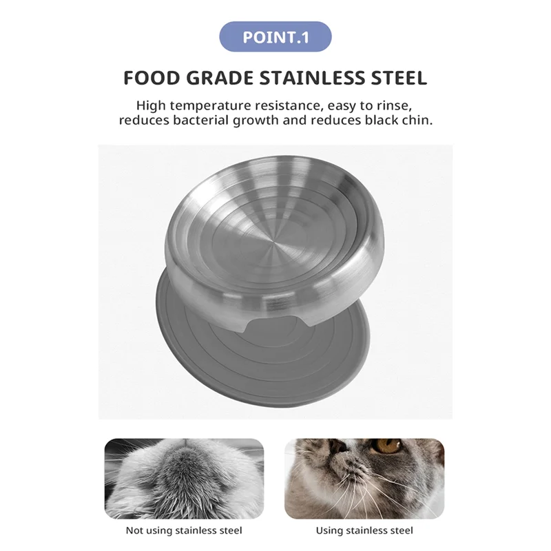 THIVN-وعاء قطط من الفولاذ المقاوم للصدأ وعاء مموج وعاء طعام للقطط وعاء طعام مع واقي شعيرات مضاد للانزلاق والخريف وعاء للحيوانات الأليفة