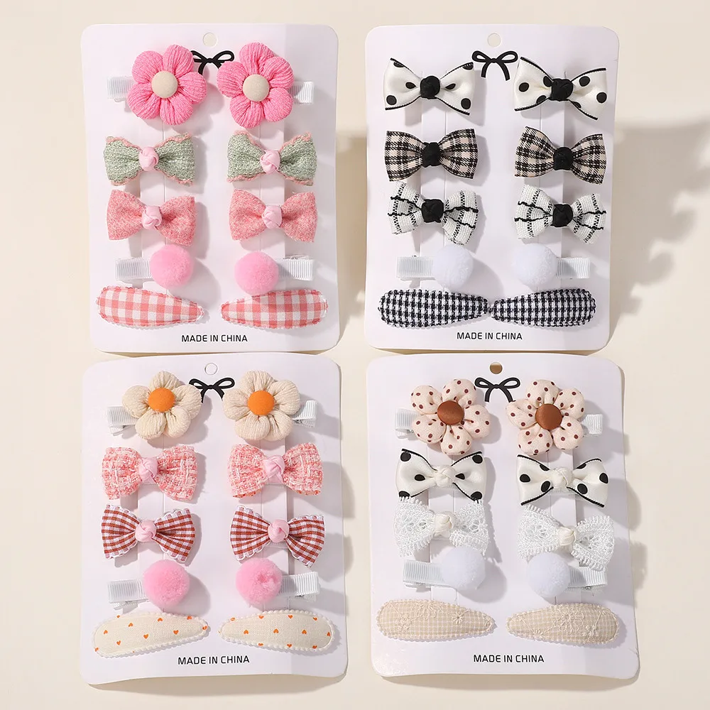 10 teile/satz Süße Stoff Blume Bogen Mädchen Haarnadel Nette Haarnadeln für Kinder Haar Zubehör Set Baby Kopfschmuck Neue Kopfbedeckungen