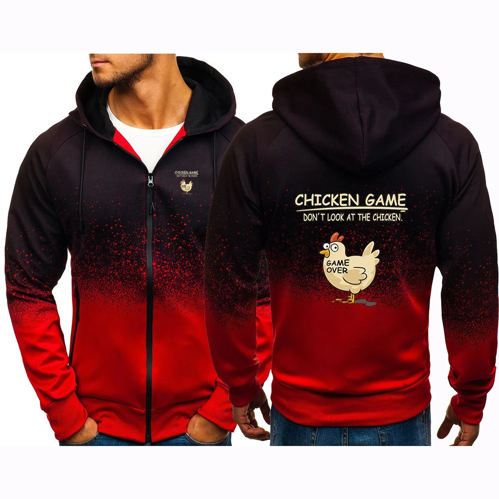Chicken Game Don't Look At The Chicken Pattern 2025 Men's New Gradient Color Jackets Sweatshirts Harajuku Zipper Cotton Coat