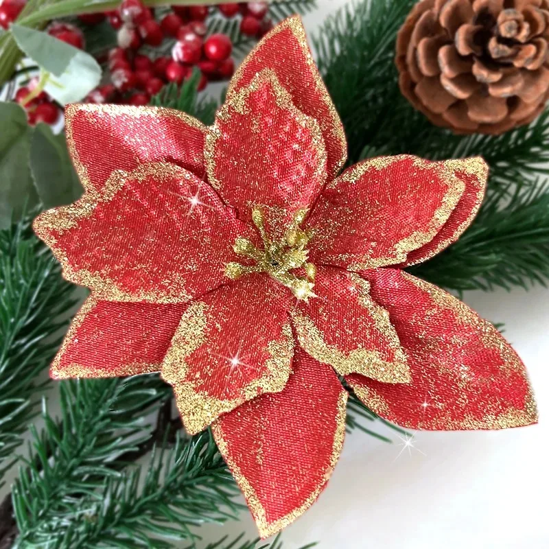 10 Stücke Künstliche Blumen Weihnachtsdekoration 13 CM Weihnachtsbaum Anhänger Ornamente für Home Room Decor Navidad Neujahr 2025 Girlande – Detail 7