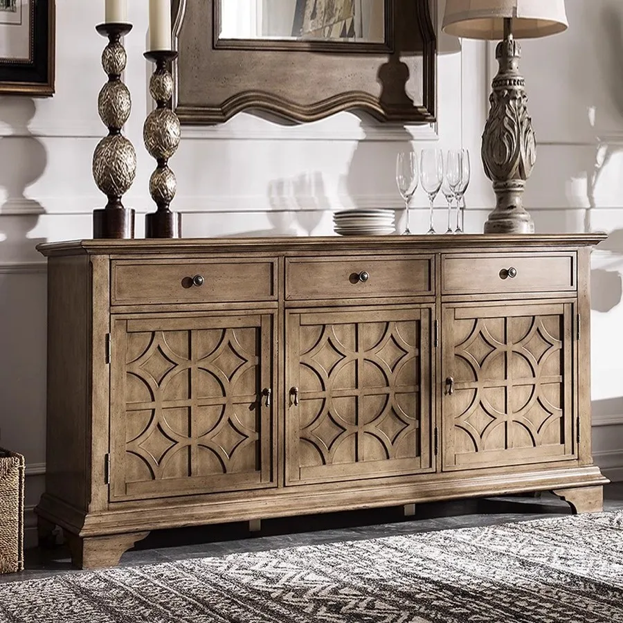 Storage multi-functional sideboard, carved entryway, foyer floor