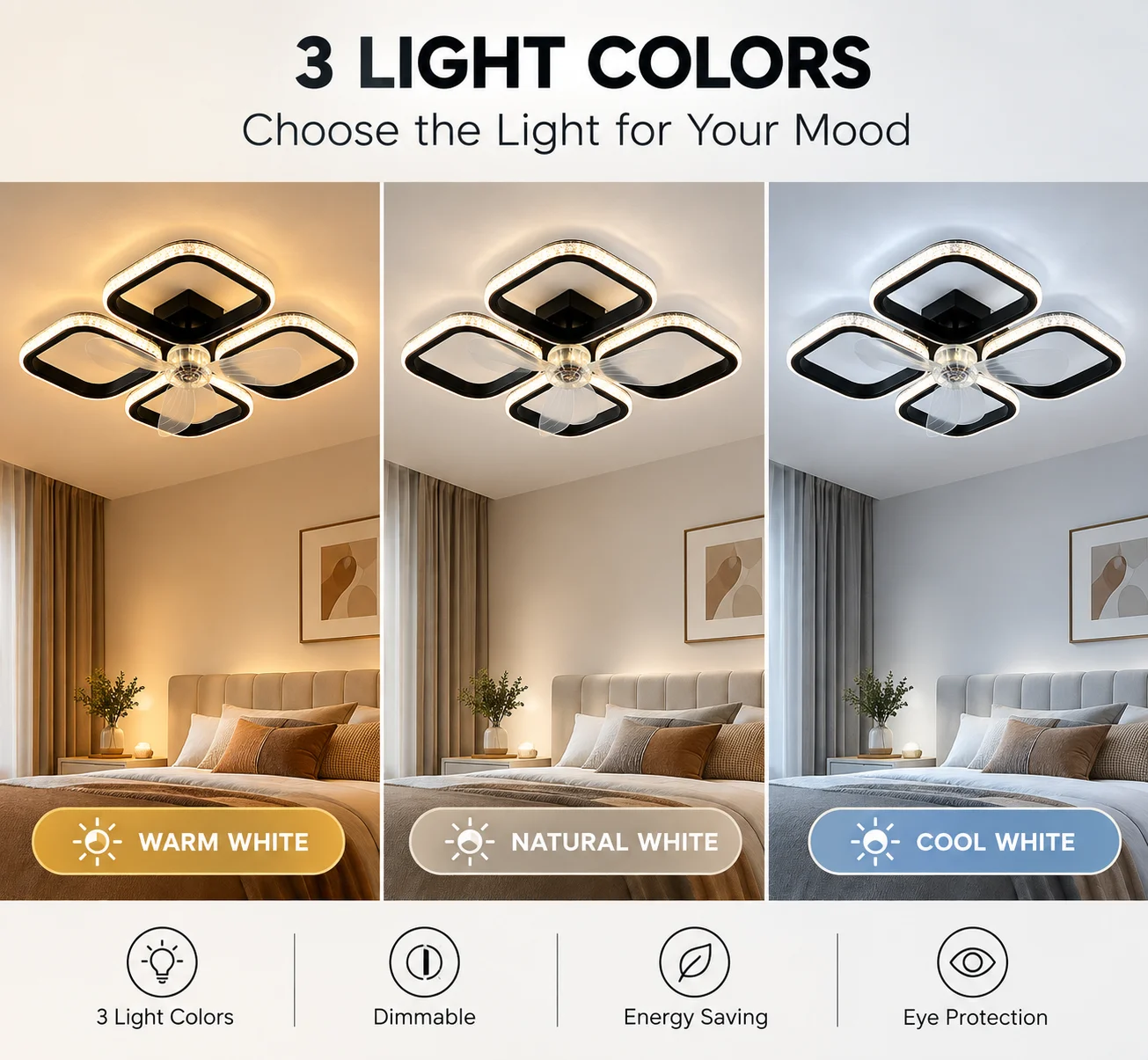 พัดลมเพดานพร้อมไฟ LED อัจฉริยะ - Ceiling Fan With Remote Control Reversible บทวิจารณ์และราคา