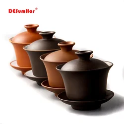 Purple Clay Gaiwan Teaset Elegant Chinese Tea Cup, Teaware with Lid, Bowl and Saucer, Tea Brewing, High Quality