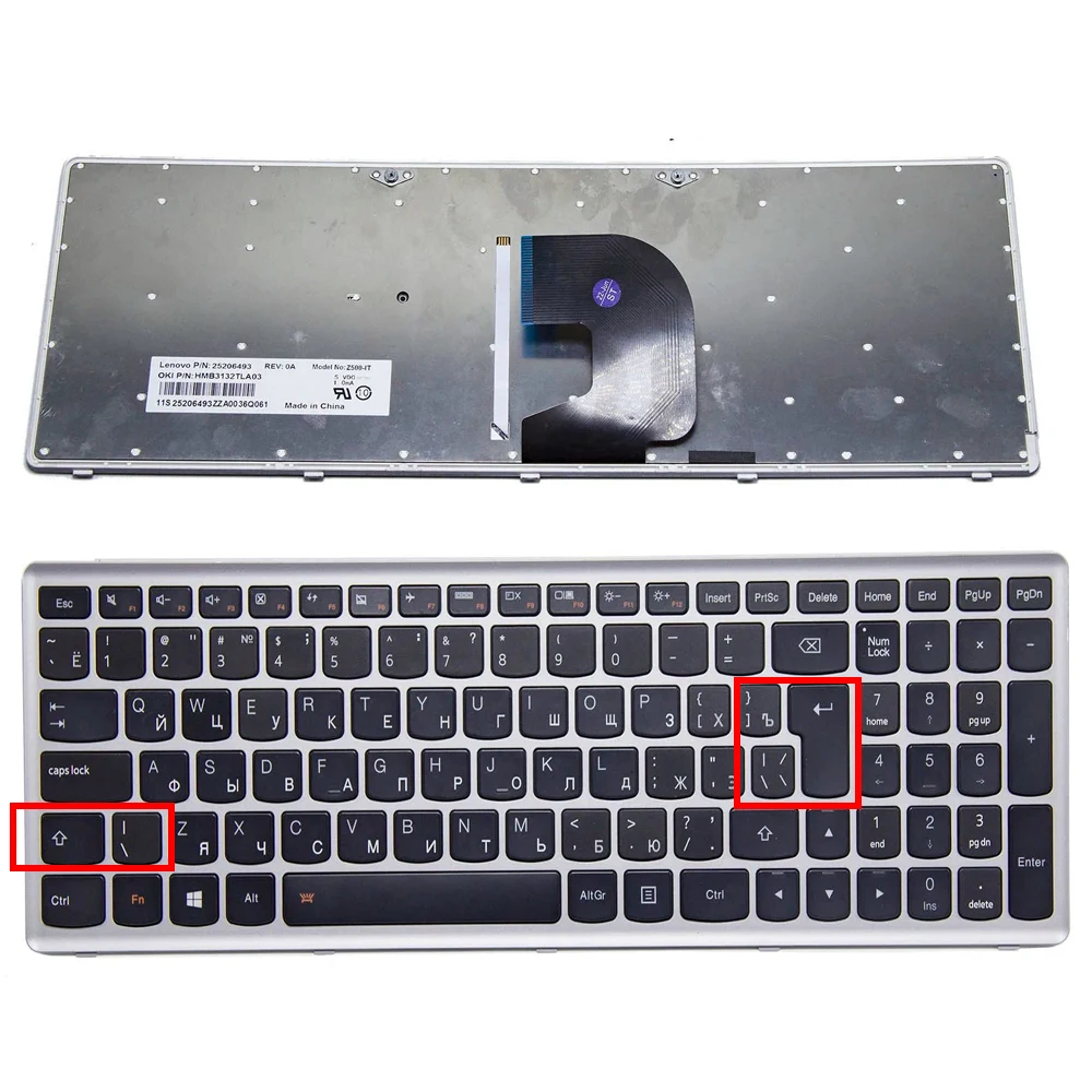 XIN-Russian Backlit Laptop Keyboard For Lenovo IdeaPad P500 Z500 Z500A Z500G Z500-INTE 25206508 HMB3132TLA34 Silver border