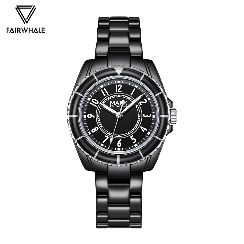 Reloj de pulsera de cuarzo de cerámica de lujo Mark Fairwhale para mujer, reloj de vestir blanco, regalo de moda para mujer, nuevo estilo 2025