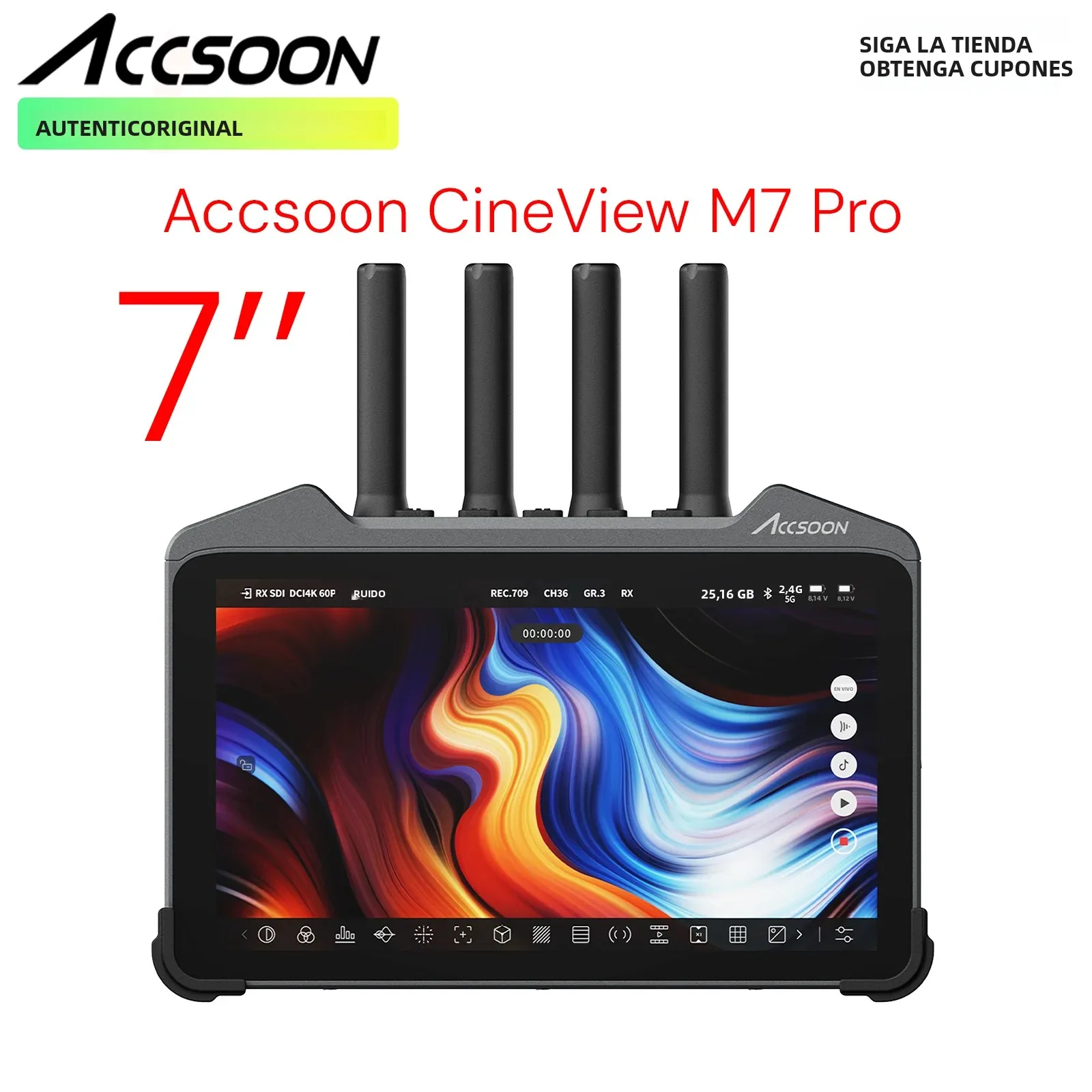 Receptor de transmisión de video inalámbrico Accsoon CineView M7 Pro con pantalla táctil a color de 7 pulgadas, 3D LUT, 1000 nits, sistema Android, se puede instalar.