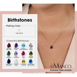 eManco Hot Sale Shiny Crystal Necklace Stainless Steel Teardrop Zirconia Pendant Women's Birthstone Collarbone Chain Wholesale