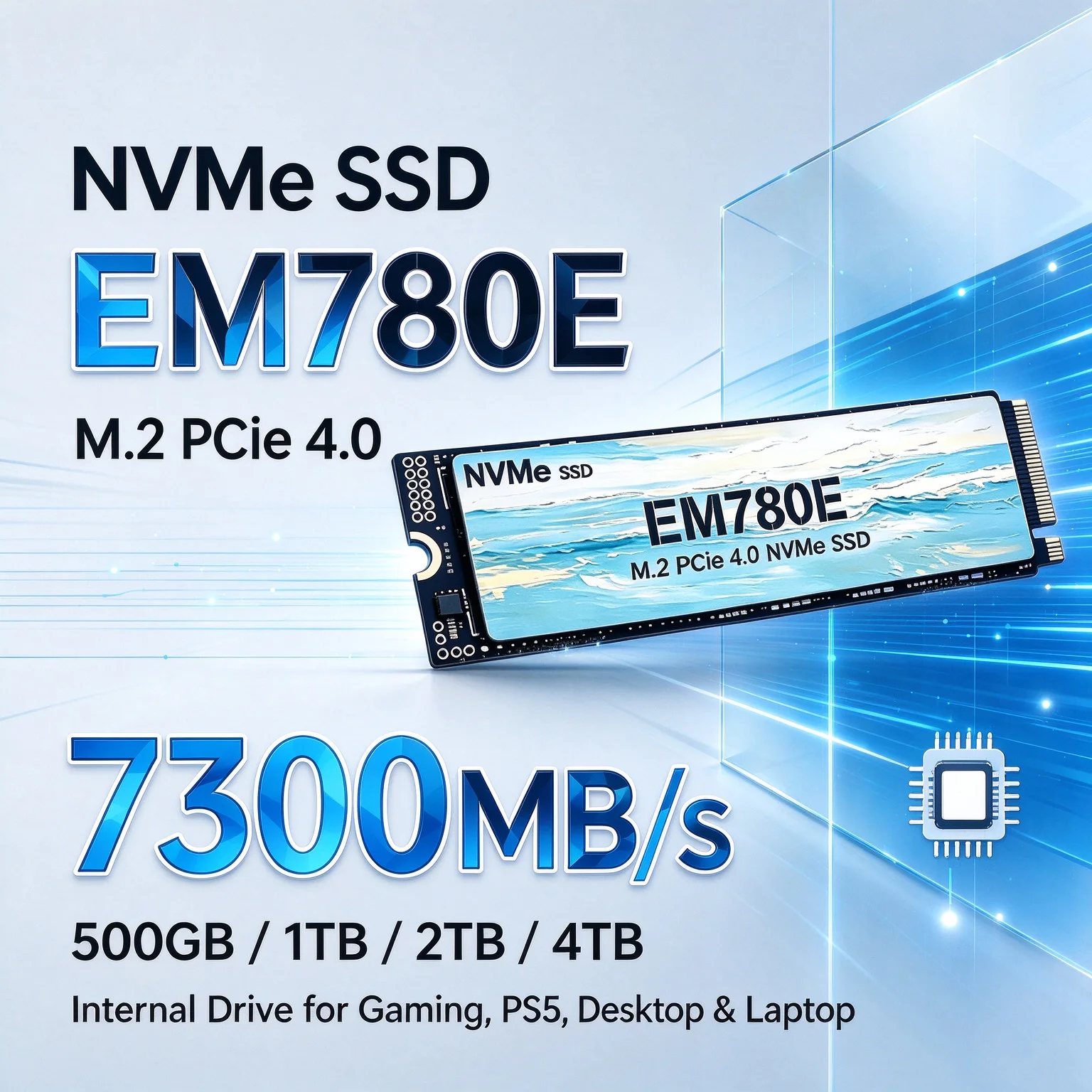 500GB 1TB 2TB 4TB 7300MB/s EM780E NVMe SSD PCIe 4.0 M.2 Boost Your Gaming Storage Internal Drive PS5 Desktop Laptop