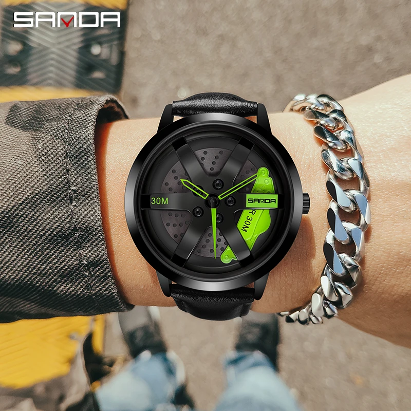 SANDA-reloj deportivo p1061para Hombre, cronógrafo de pulsera de cuarzo, diseño de llanta, Hub creativo, resistente al agua