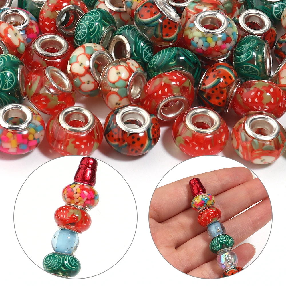 10pcs Mix Polymer Clay Slices Big Hole Resin Beads Rondelle Spacer Beads For Jewelry Making DIY Bracelet Keychain Accessories