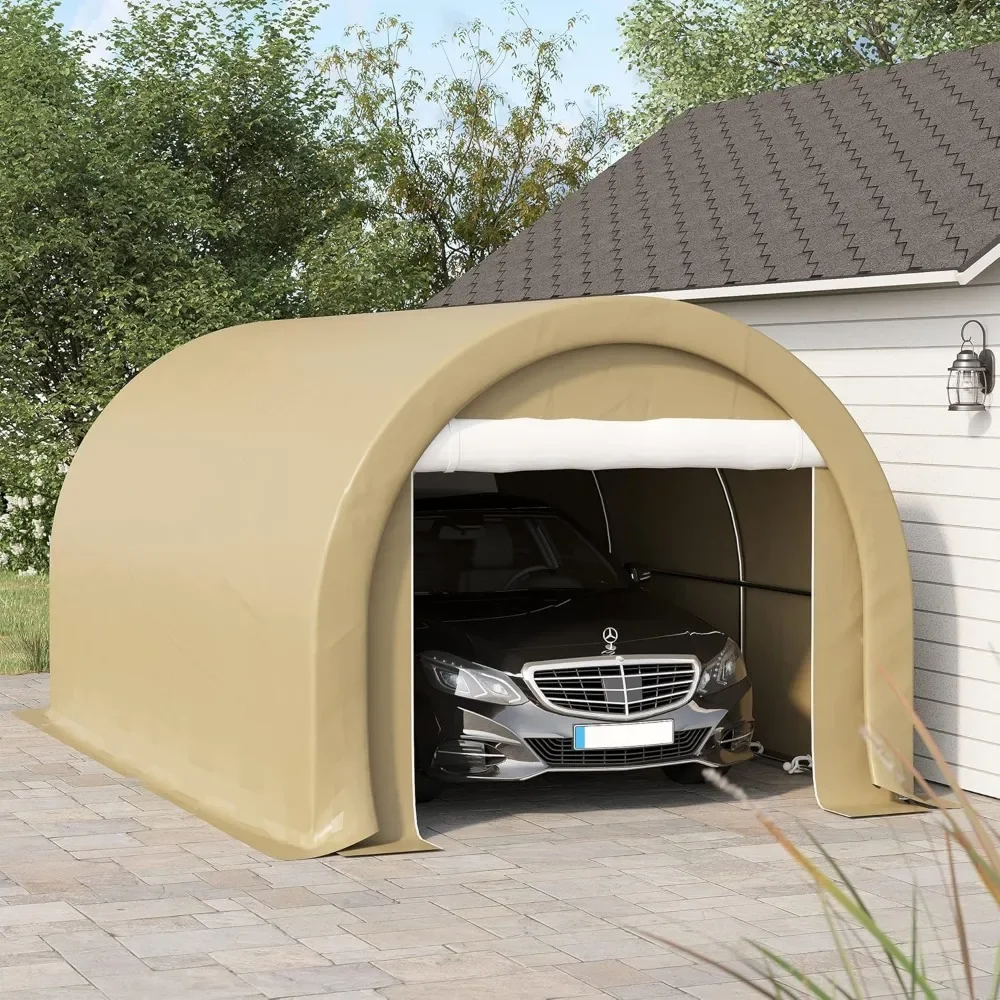 

10'x16' Carport with Large Zippered Door, Anti-UV PE Canopy Cover for Car, Boat, Garden Tool, Heavy Duty Portable Storage Garage