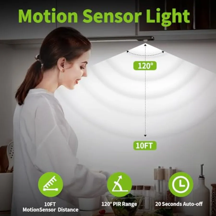 Under Cabinet Lighting, 2 Pack Motion Sensor Light Indoor, 76 LED USB Rechargeable Battery Operated, 3 Levels Dimmable Magnetic