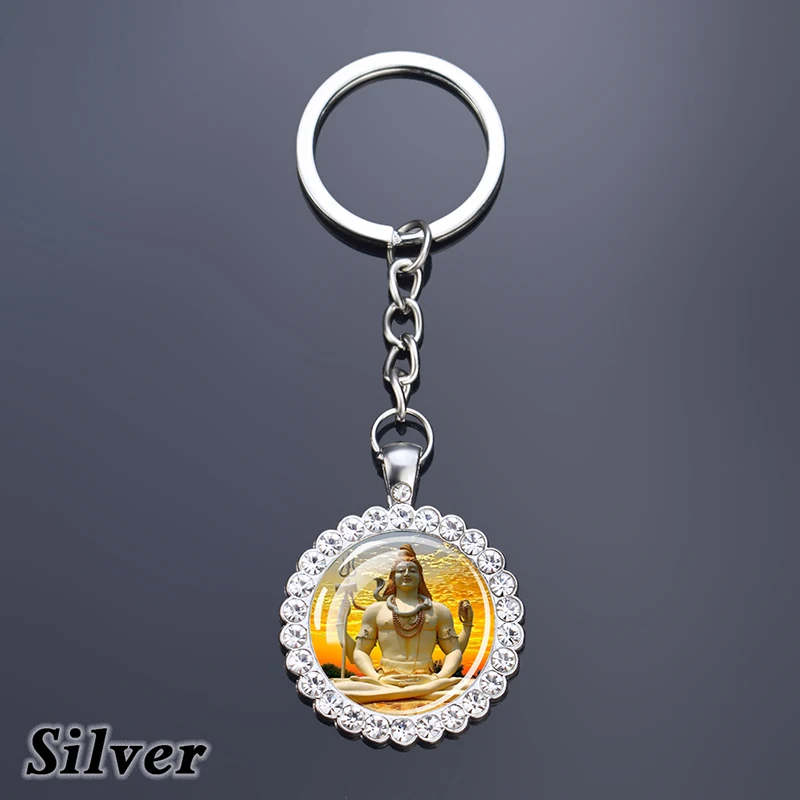 Esspoc Religion Keychain Charms Crystal Jewelry Hinduism God Brahma Shiva Cabochon Glass Gold Silver Color Plated Accessory image 2