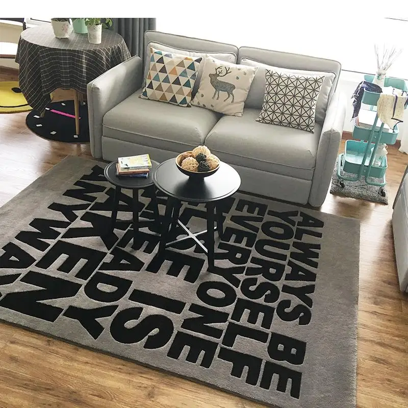 Gray black letters rug Acrylic carpet alfombras Modern Handmade carpets Living room Bedroom Coffee table sofa rugs