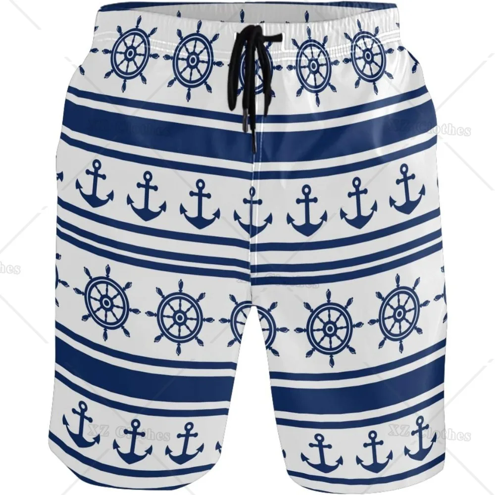 Navigation Sailing Anchor Stylish Men's Swim Trunks Quick Dry Beachwear Sports Running Swim Board Shorts Suits Mesh Lining