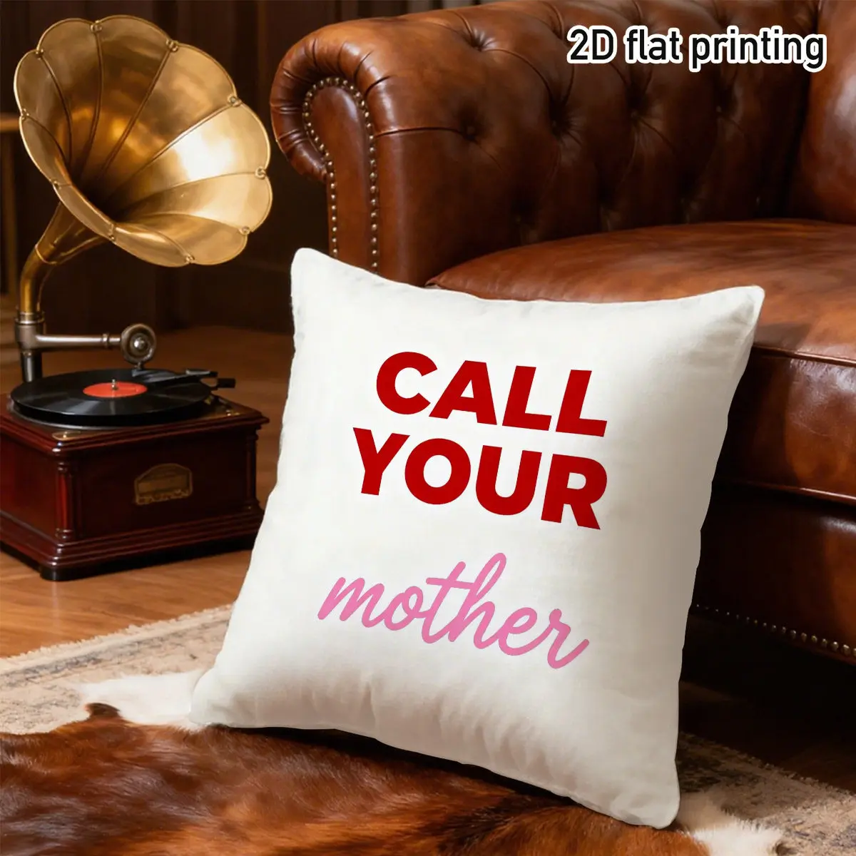 Pillow Cover Call Mom Handwritten Script White with Red Shadow on Pink Smooth Polyester Zipper Machine Washable Mom Gift Decor