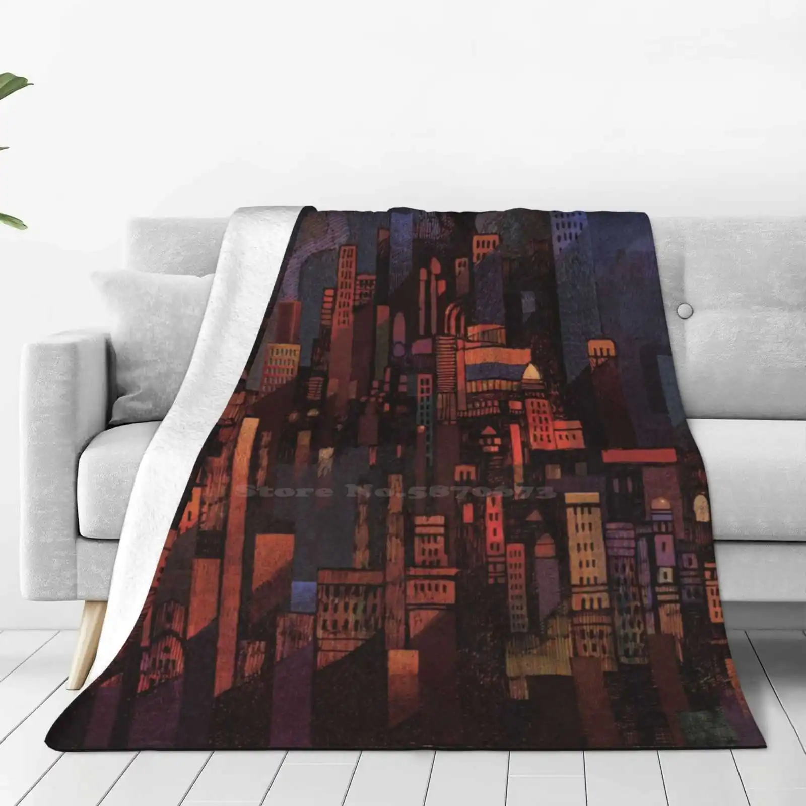 Dark City Creative Design Comfortable Warm Flannel Blanket City Dark Sunset Urban Fantasy Skyscrapers Orange Smoke