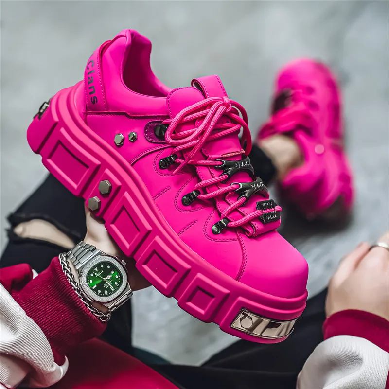 Men's Leather Shoes Metal Sponge Shoes Thick Soled Punk Shoes Trendy Brand Men's Shoes Plus Size Work Shoes Youth Clunky Sneaker