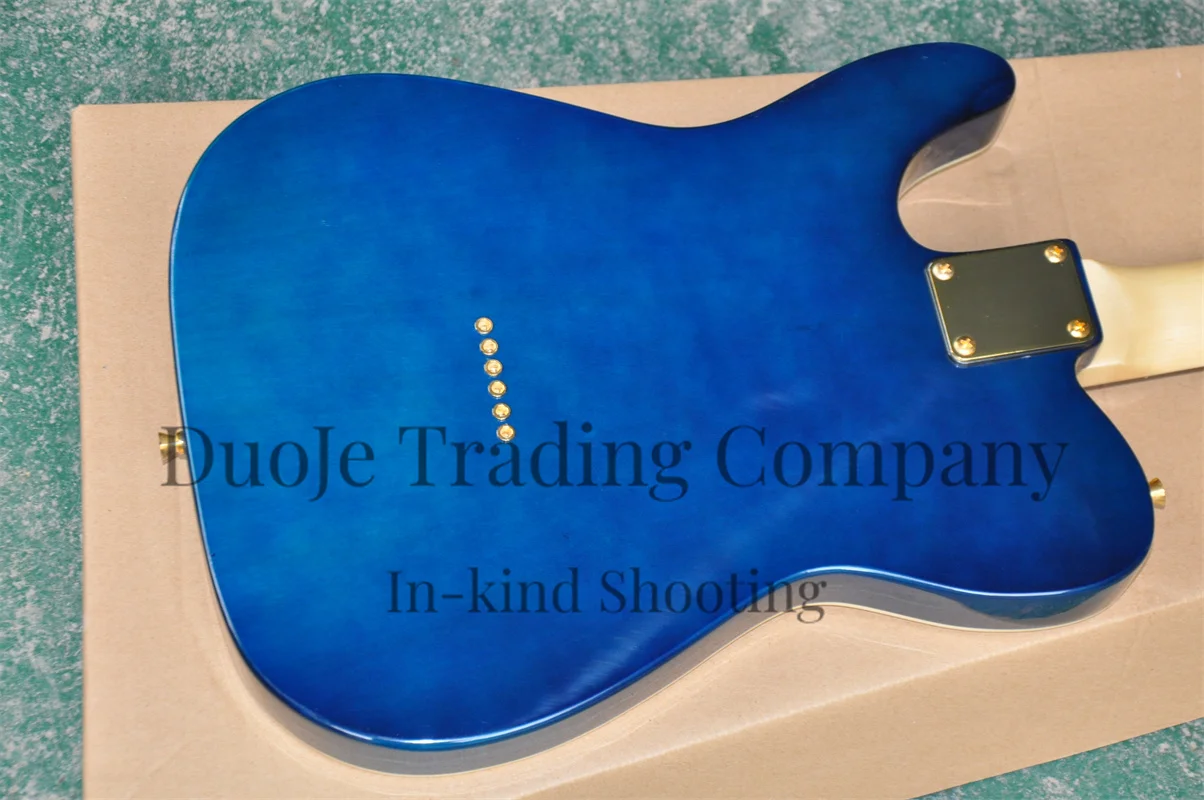 Blue Electric Guitar Flamed Maple Top Gold Bridge Rose wood Frets 22 Frets HS pickup white panel support custom