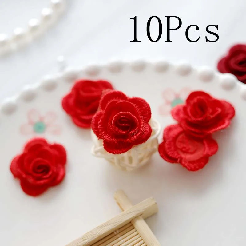 10 Stück Rosenblüten-Applikationen zum Aufnähen, DIY-Stoffapplikationen für Hochzeitskleider, Haarspangen, Kopfschmuck, Dekoration, 3 cm breit – Detail 5