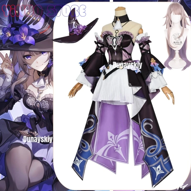 هونكاي ستار رايل هيرتا أزياء تنكرية شعر مستعار لعبة فستان موحد قبعة سحرية أغطية الرأس إكسسوارات معدنية حفلة الهالوين للنساء