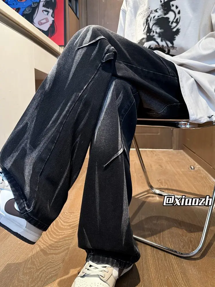 

Graduated Wash Men's Jeans Spring Autumn Loose Straight Leg Wide Leg Pants Pleated Design Sensation Trousers Micro Flared Flo...