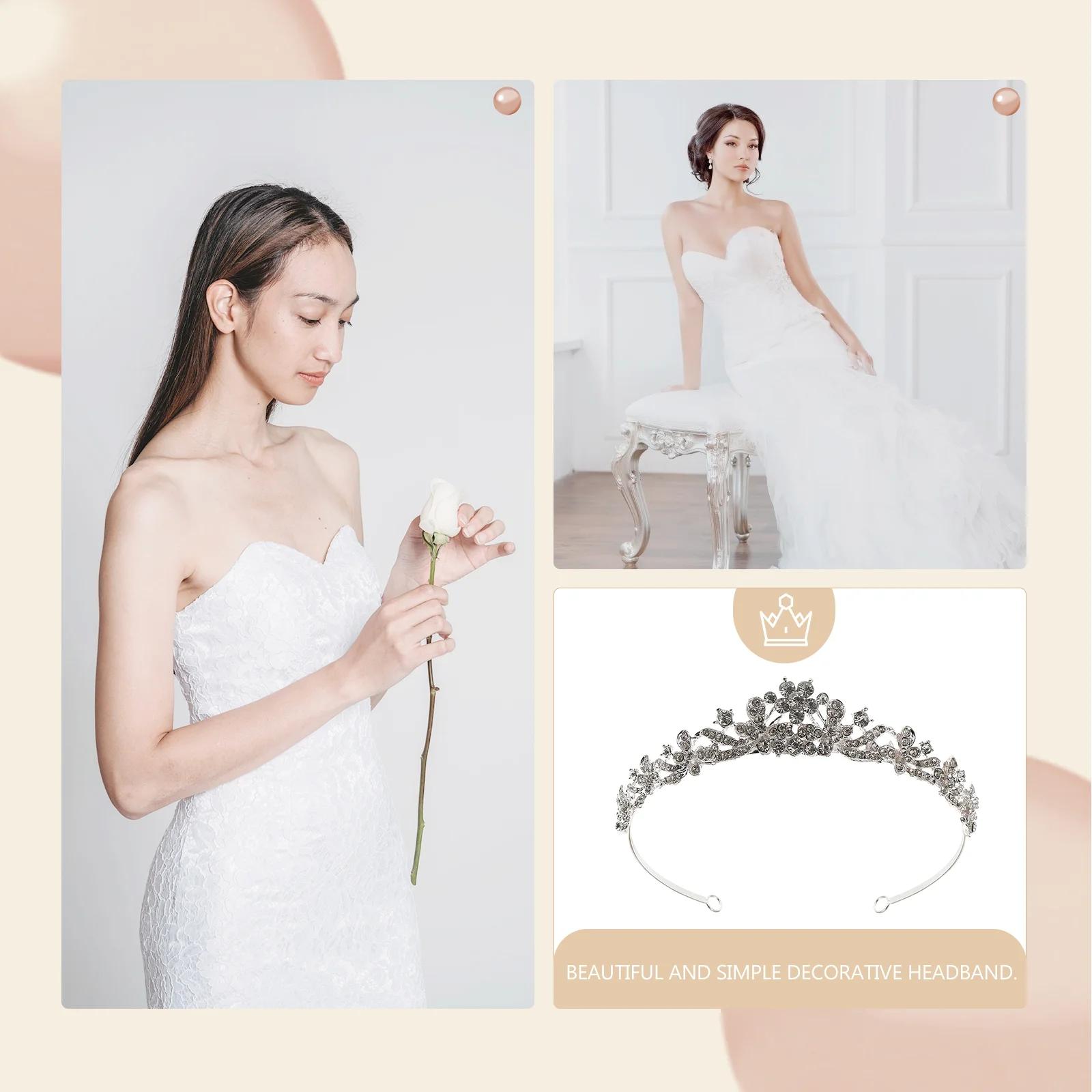 Ball Gowns for Women Formal Wedding Bridal Headband Hair Loop Vintage Crystal Hairband Silver Elegant Women's