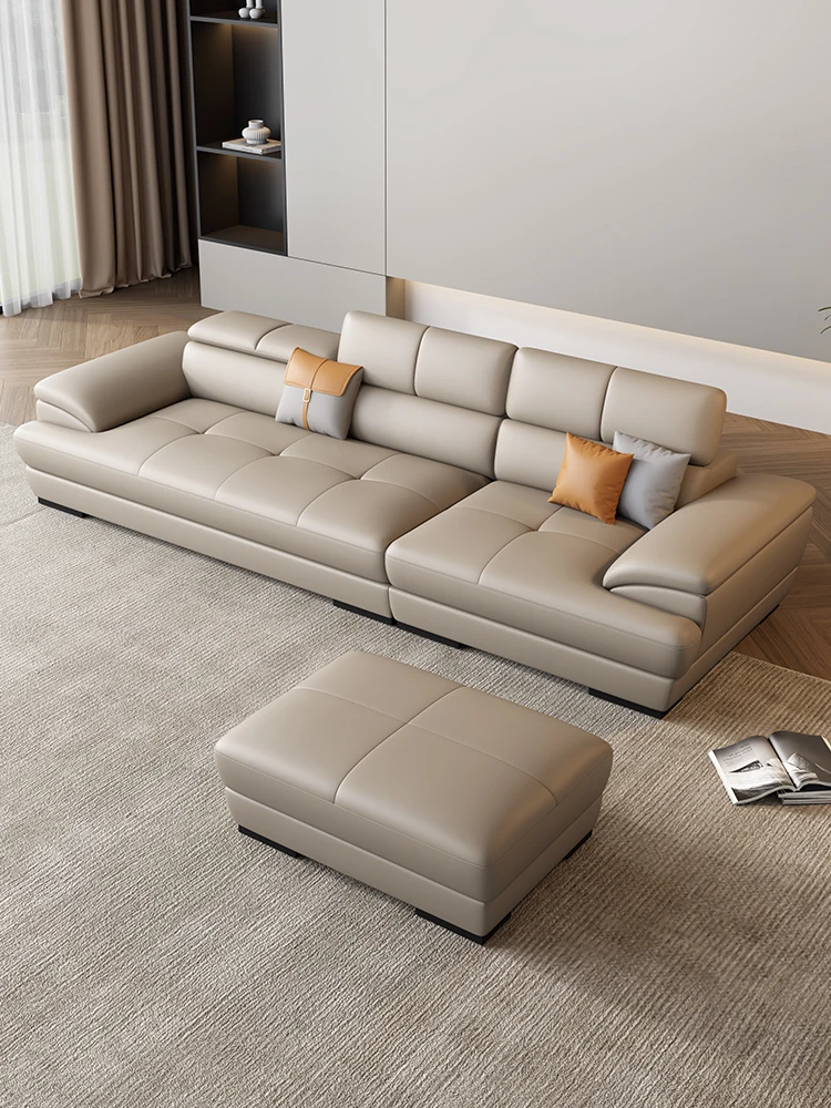 Nordic leather sofa Italian minimalist small apartment living room online celebrity tofu cream wind straight leather sofa