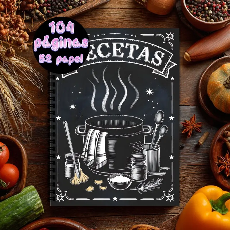 Cuaderno Espiral de Recetas en Español A5, Libro de Recetas Personal en Blanco, Apto para Repostería y Cocina Casera, Regalo para Amantes de la Cocina
