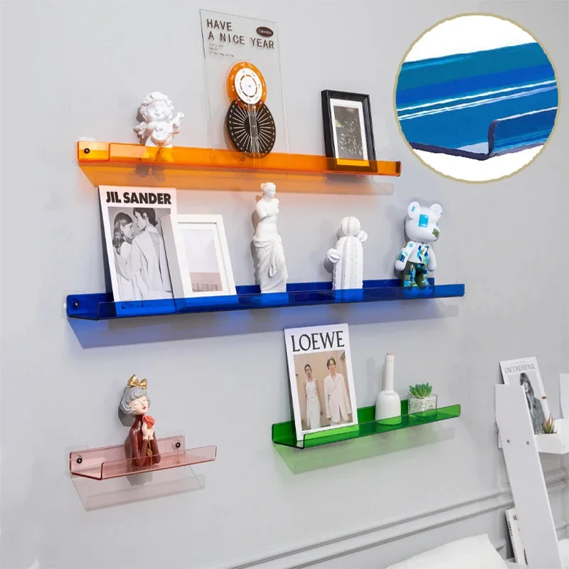 

Color Acryl Wall Mounted Type Storage Rack Modern Bathroom Living Room Shelves Free Punching Wall Shelf Home Accessories Ecoco
