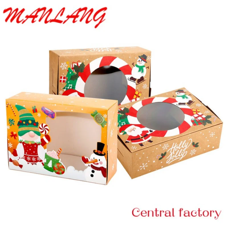 Custom  Merry Decoration Candy Box Custom Folding Storage Gift Boxes Kraft Baking Paper Boxes With Window