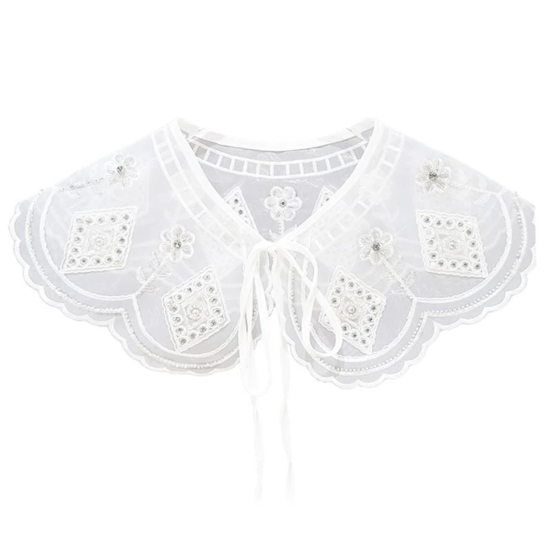 

5asd False Collar Detachable Embroidery Decorative Lace Up Neckline Dickey Collar