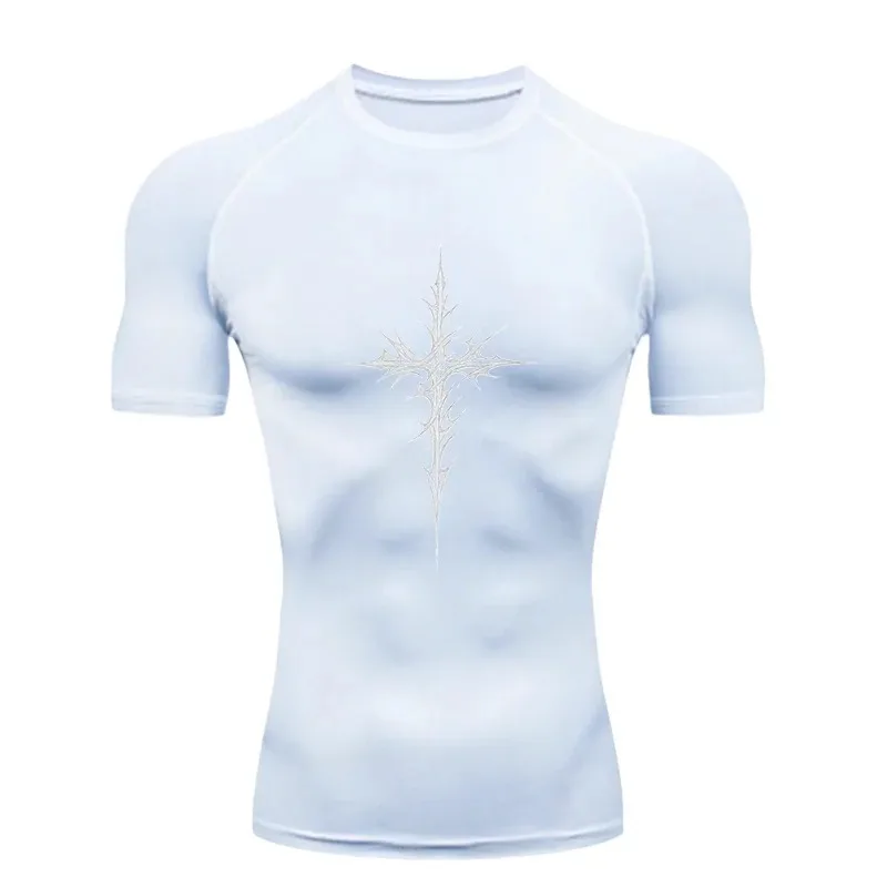 Spiked Cross Design 2026 Men Sports T-shirt Training Fitness Compression Workout T-Shirt Quick Dry Short Sleeve T-Shirt For Men